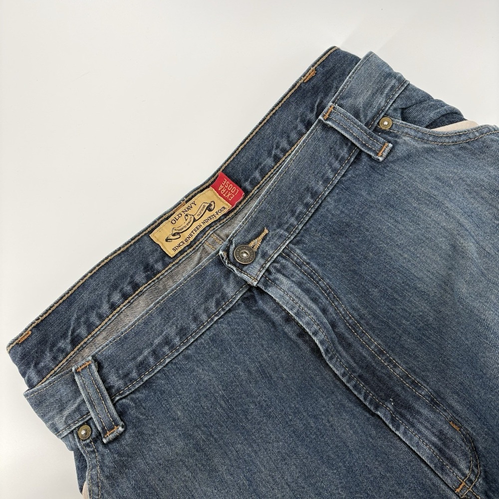 Vtg Old Navy Jeans Mens 48x30 Blue Med Wash Cotton Extra Loose Baggy Y2K Denim